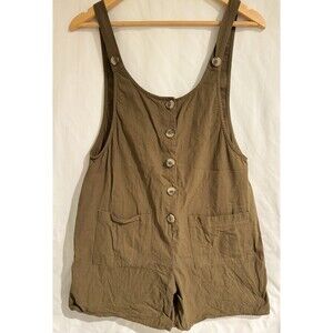 Vintage Y2K Urban Romantics Canvas Romper M Green Boho Hippie Cottagecore Fest